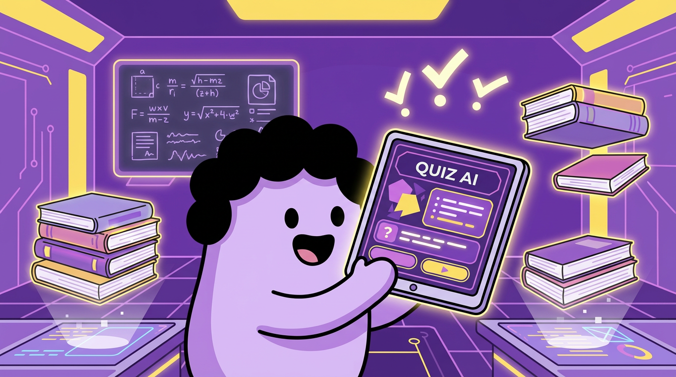Illustration of a student interacting with a Quiz AI platform